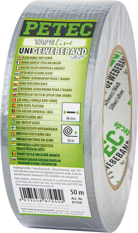 PETEC Uni Gewebeband 48mm x 50 Meter Rolle silber