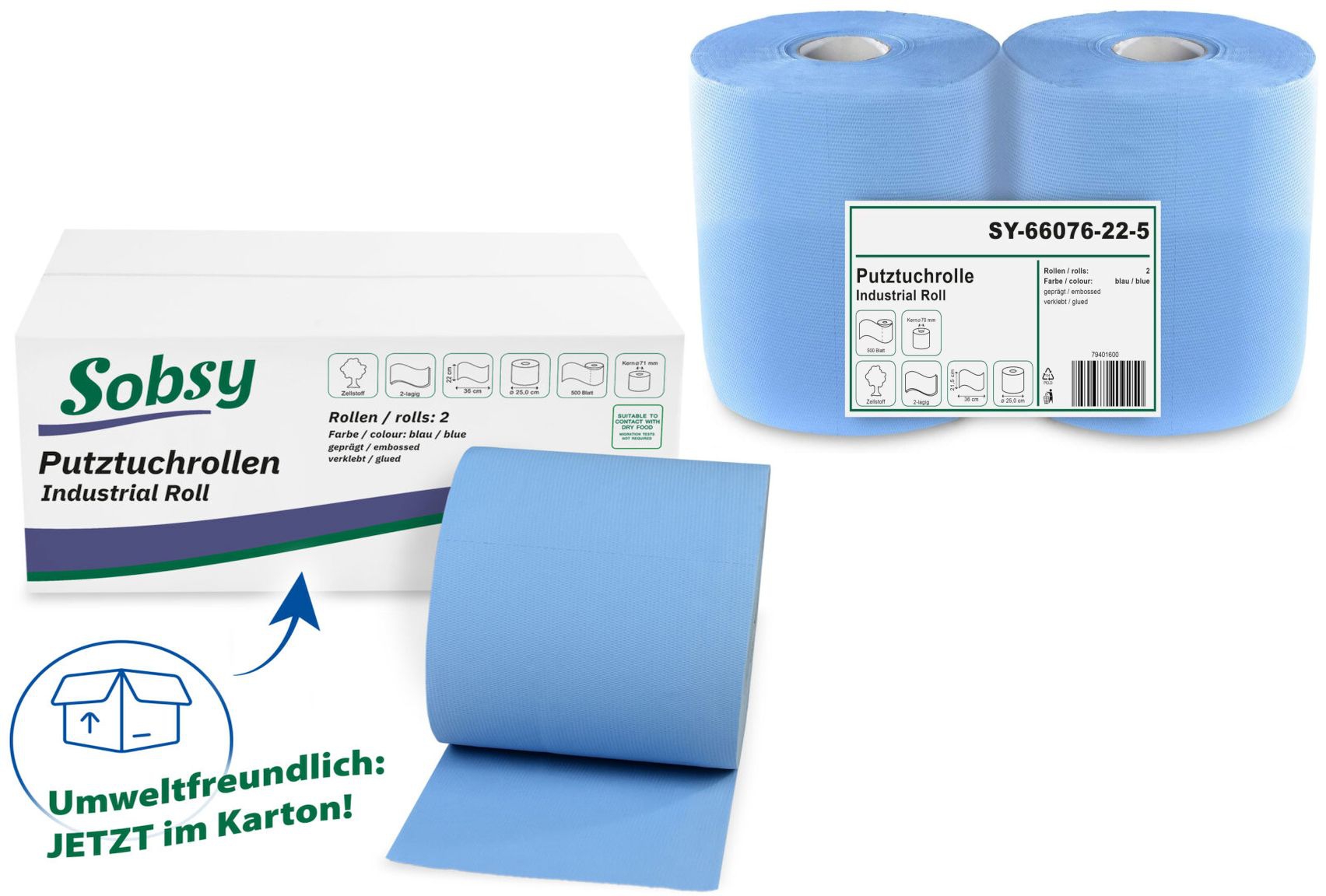 Sobsy Putzpapier blau (2er Pack 2x500Bl.) 2-lagig ca 22x36cm