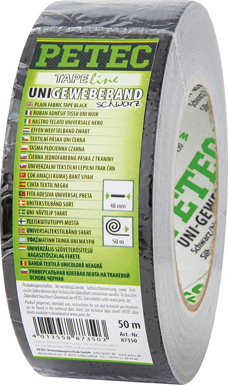 PETEC Uni Gewebeband 48mm x 50 Meter Rolle schwarz