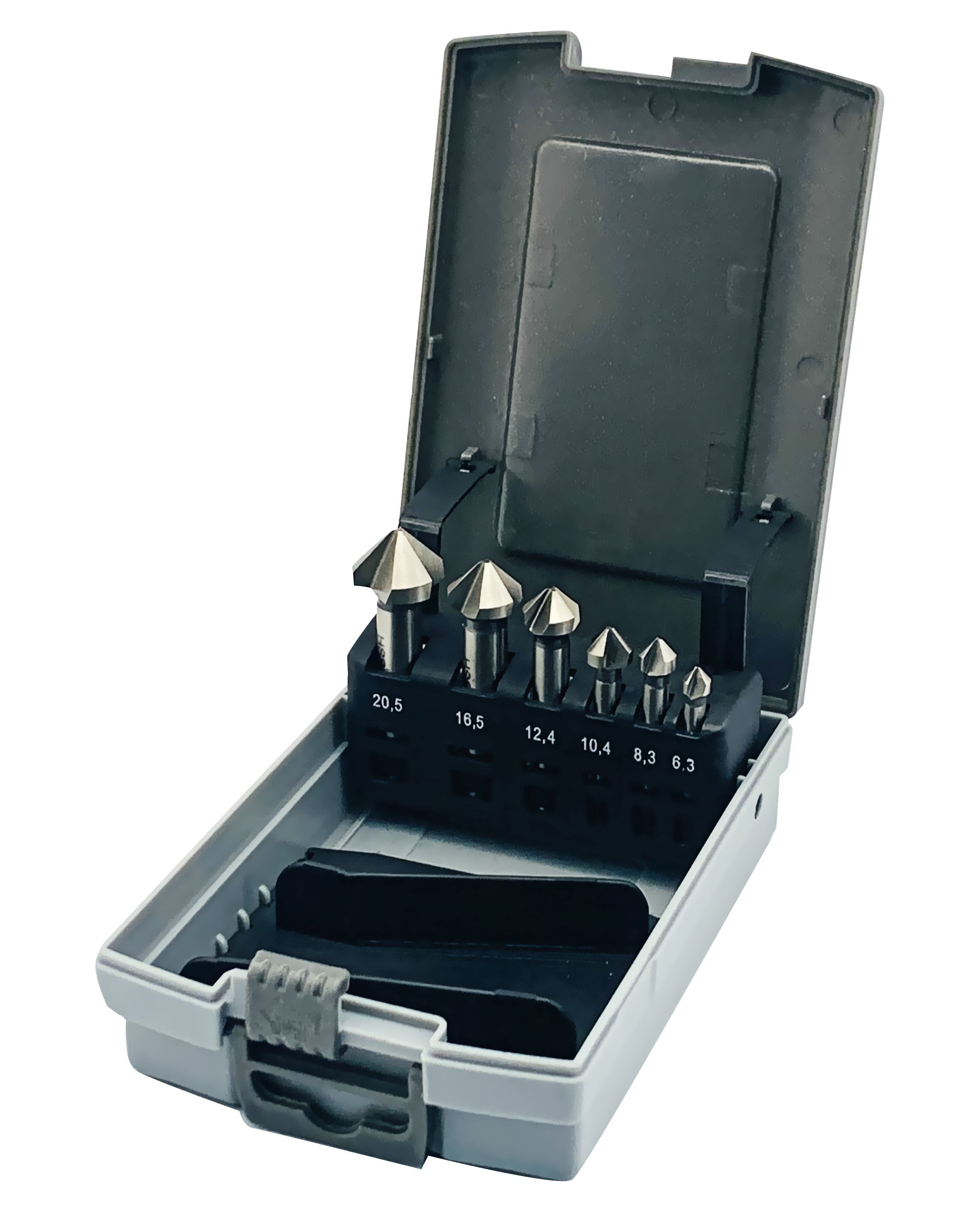 HSS-G Kegelsenkersatz DIN335C 6-tlg. 6,3/8,3/10,4 12,4/16,5/20,5mm i.Rosebox