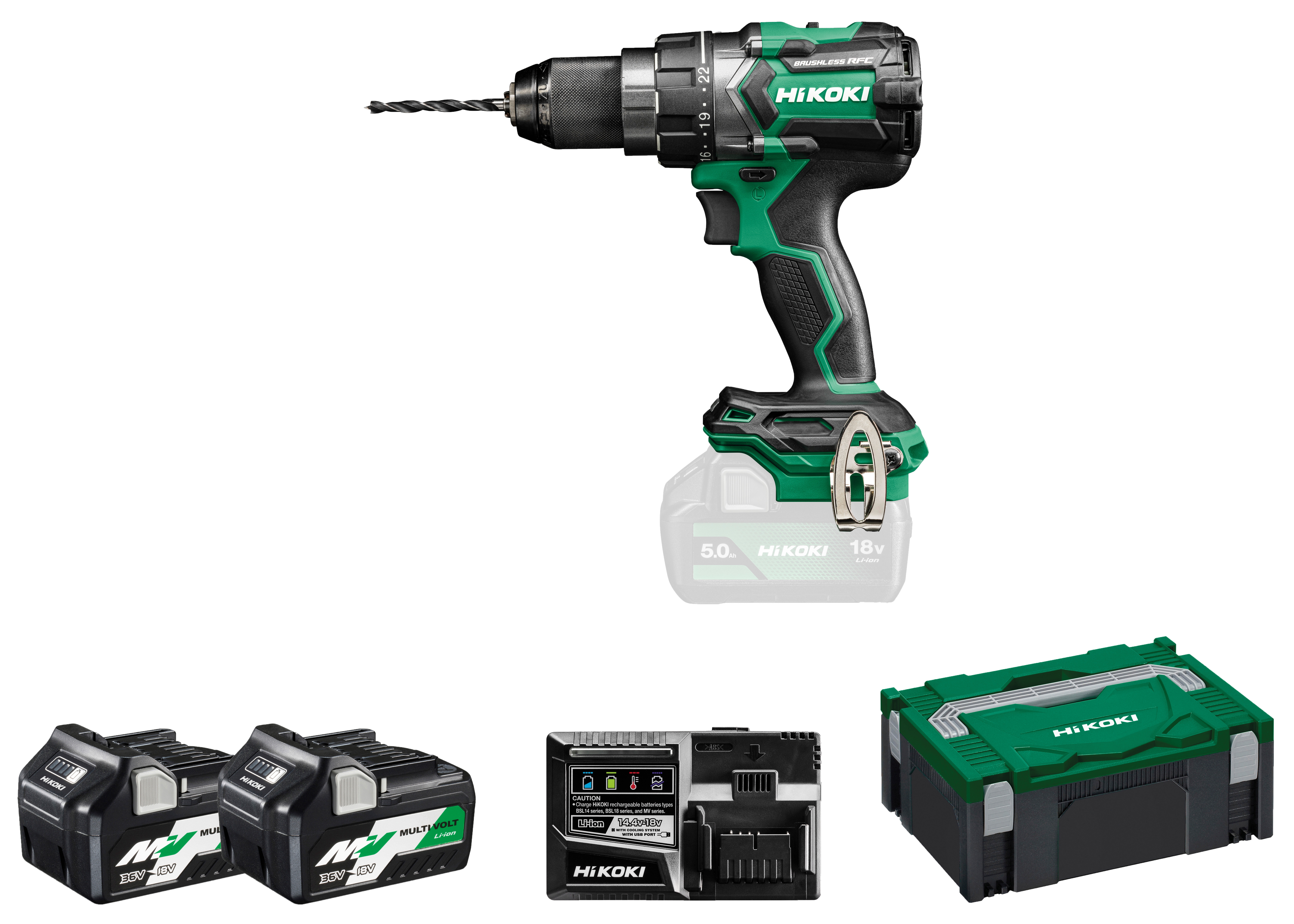 HiKOKI DS18DC (HSC II) 18V Akku-Bohrschrauber 2xMultiVolt-Akku (5,0Ah/2,5Ah)
