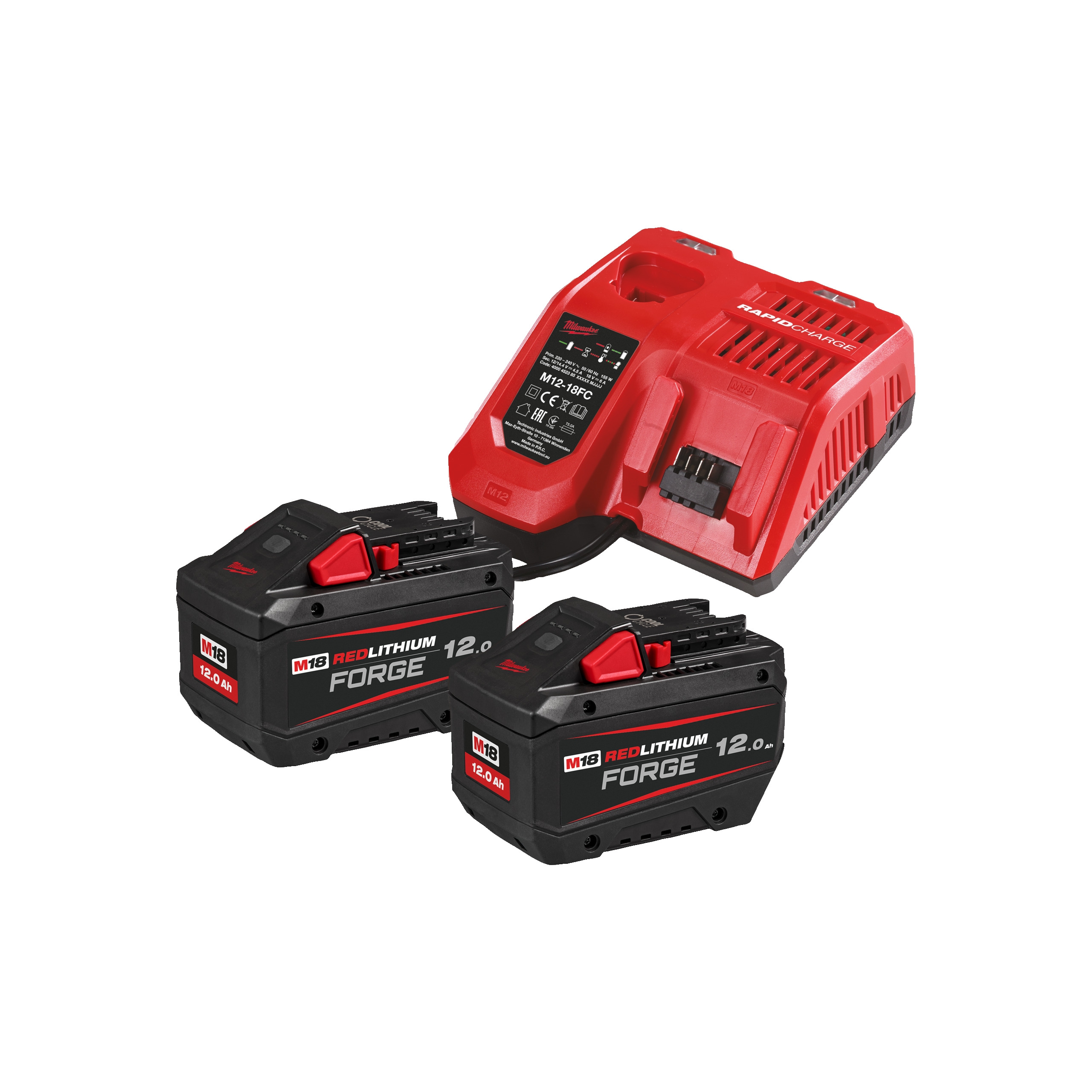 Milwaukee M18FORGENRG-122 NRG Kit 2x18V Akku 12Ah +Ladegerät M12-18FC