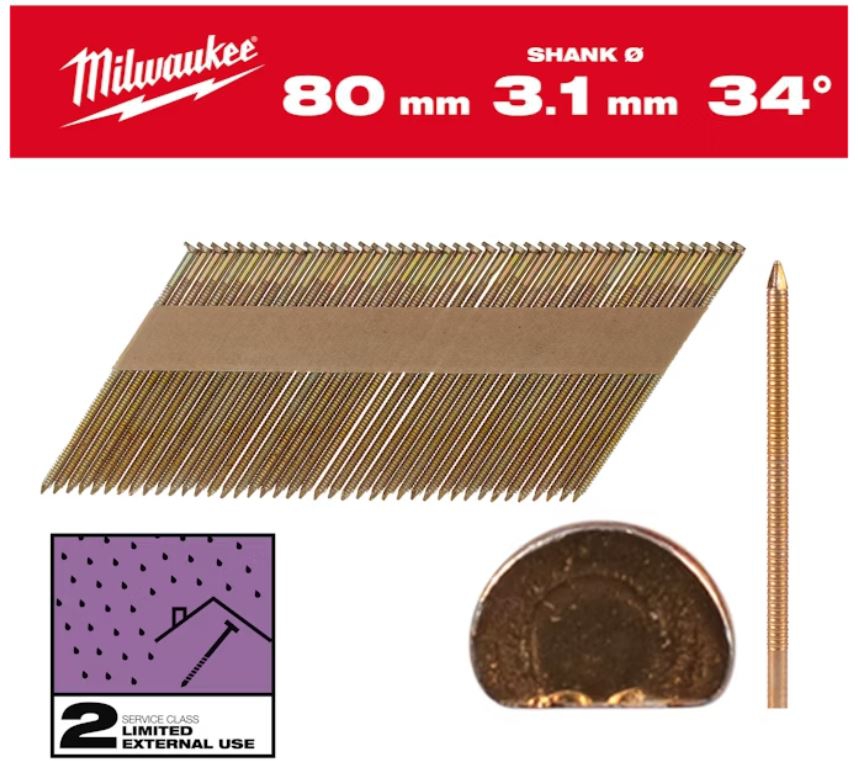 Milwaukee D-Kopf-Nägel 7,4x3,1x80mm Ring verz. 34°(2200St)