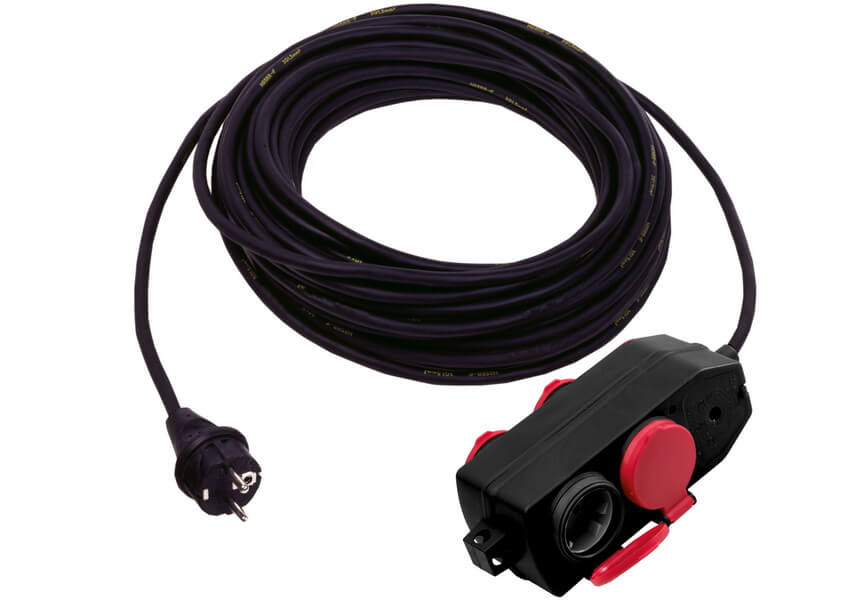 Gummi-Verlängerung 230V 4-Fach 10m IP44 Zulas. H07RN-F 3G1,5 (16A)