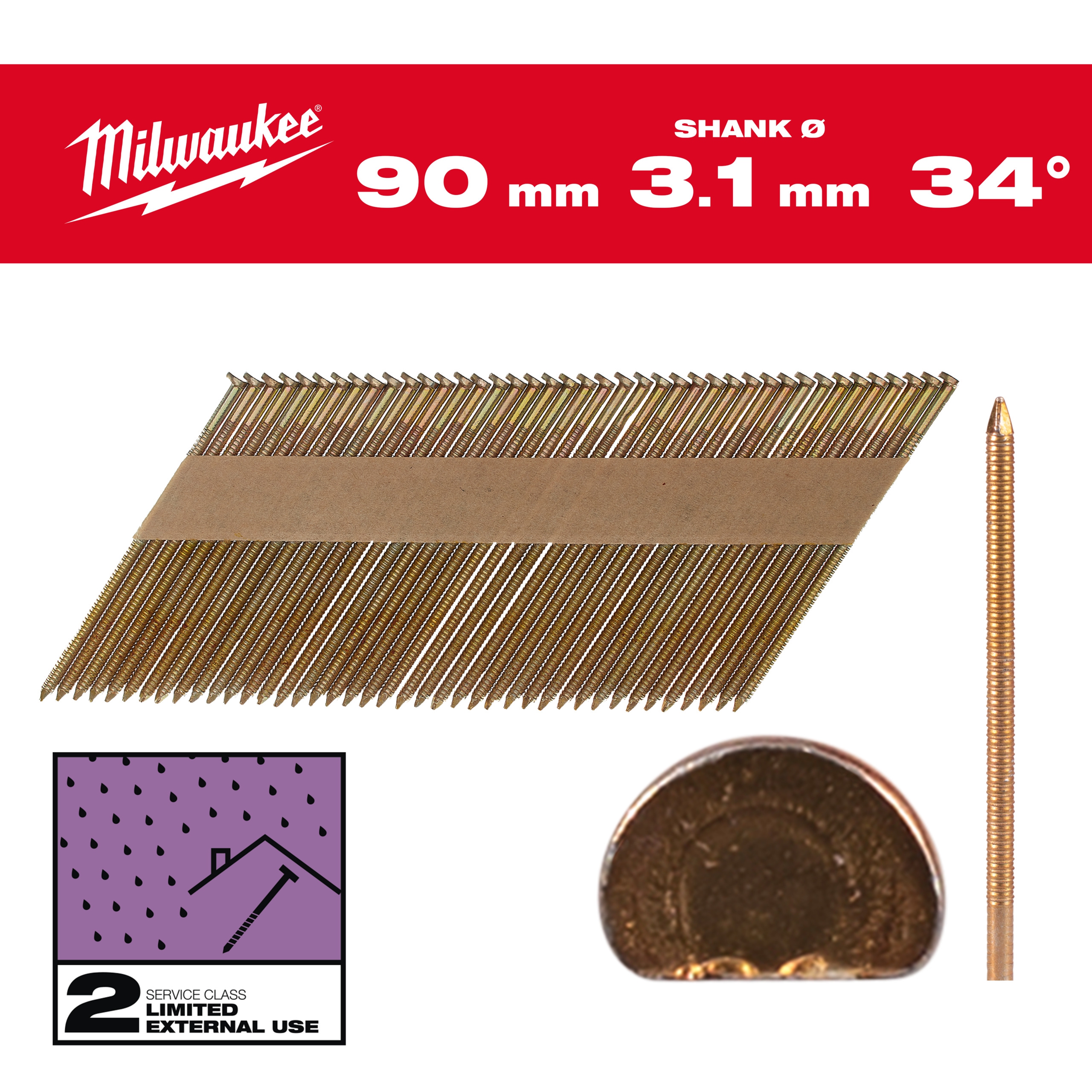 Milwaukee D-Kopf-Nägel 7,4x3,1x90mm Ring verz. 34°(2200St)