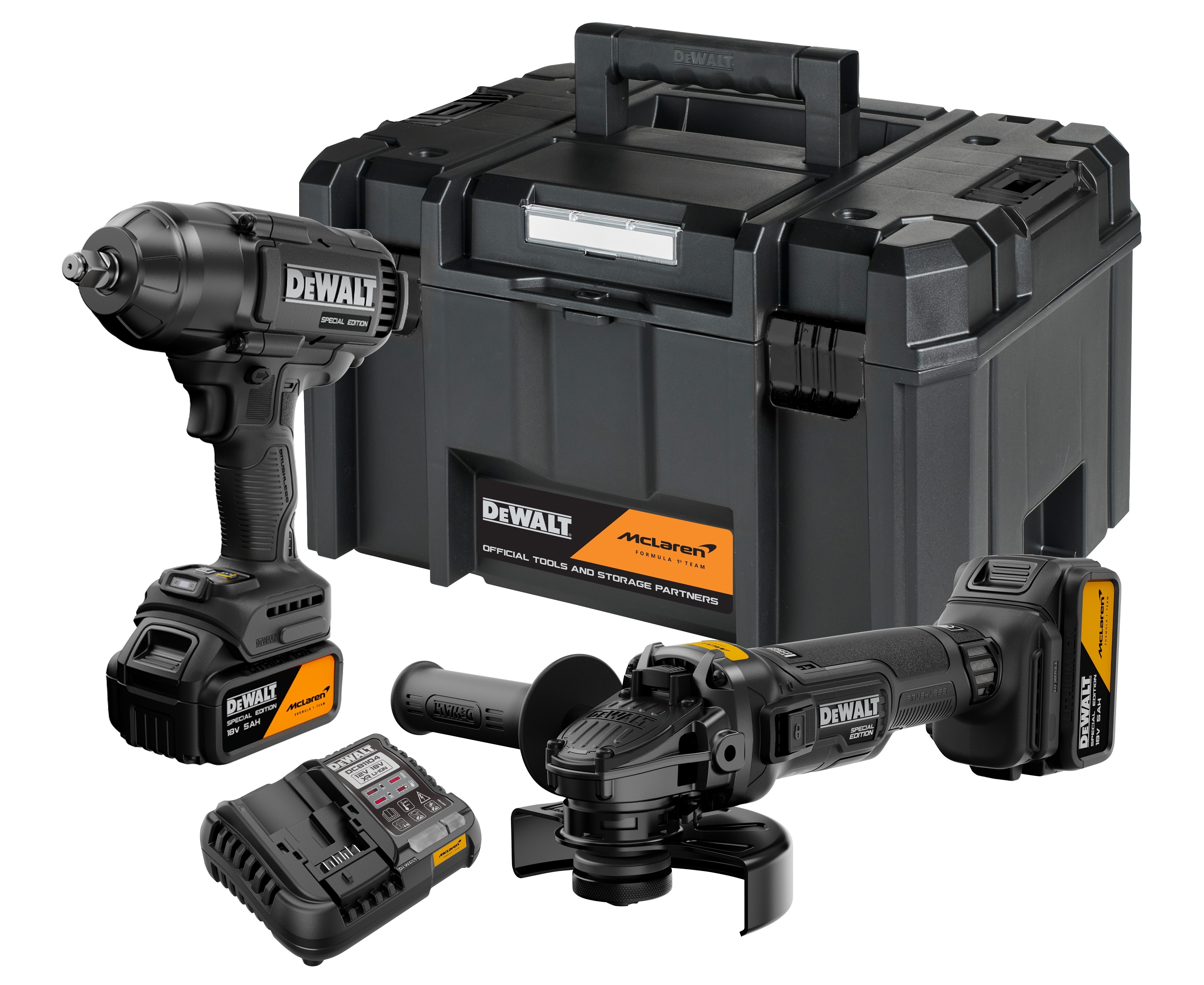 DeWalt/McLaren 18V Kombopack DCK2225MP2T 2xAkku 5Ah (DCG45M+DCF99M) im TSTAK