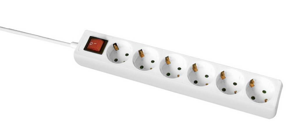 Steckdosenleiste 6-fach 1,4m IP20 weiß (Schalter+ÜLS)  230V 16A H05