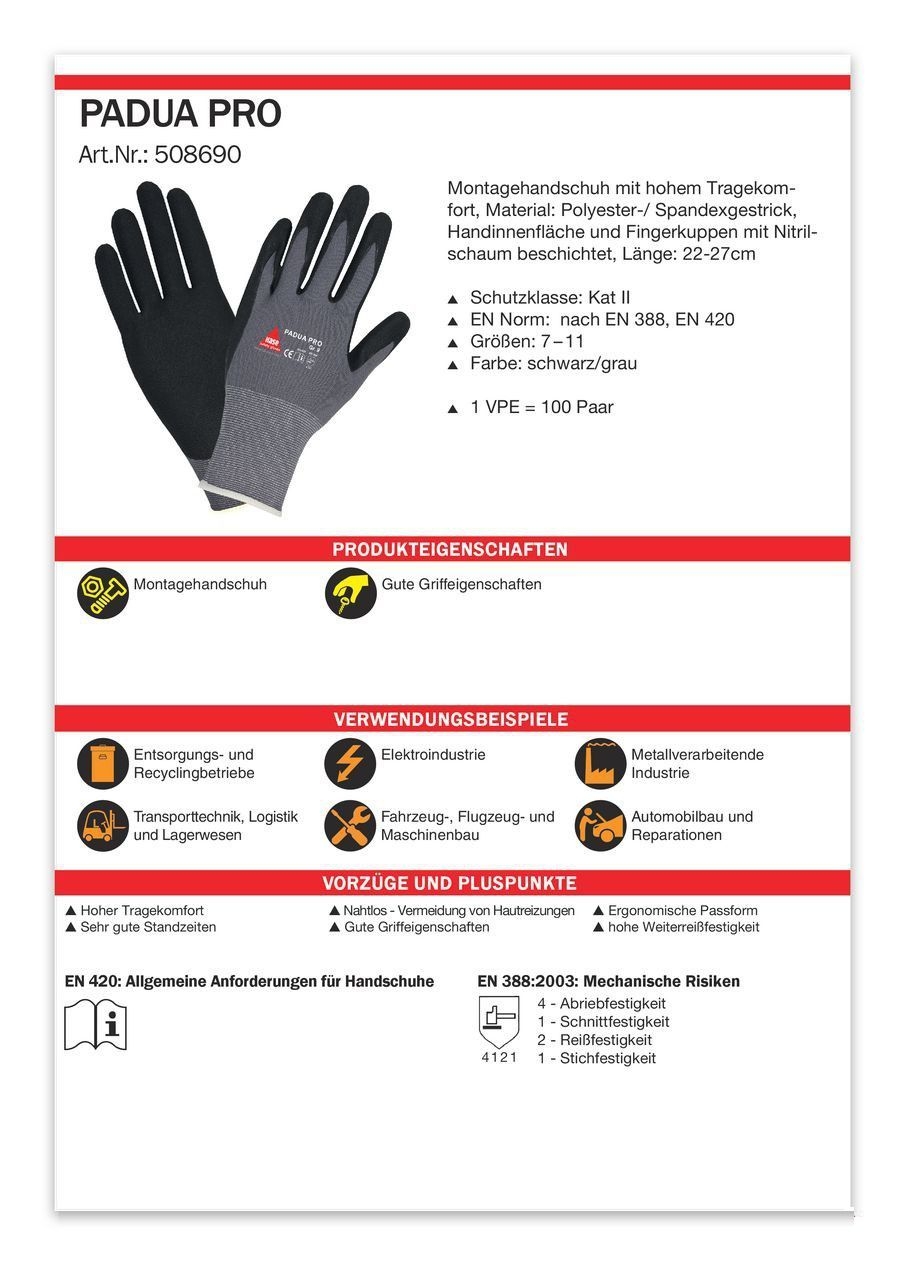 Arbeitshandschuhe Gr.10 (XL) EN388 Nitril PaduaPro