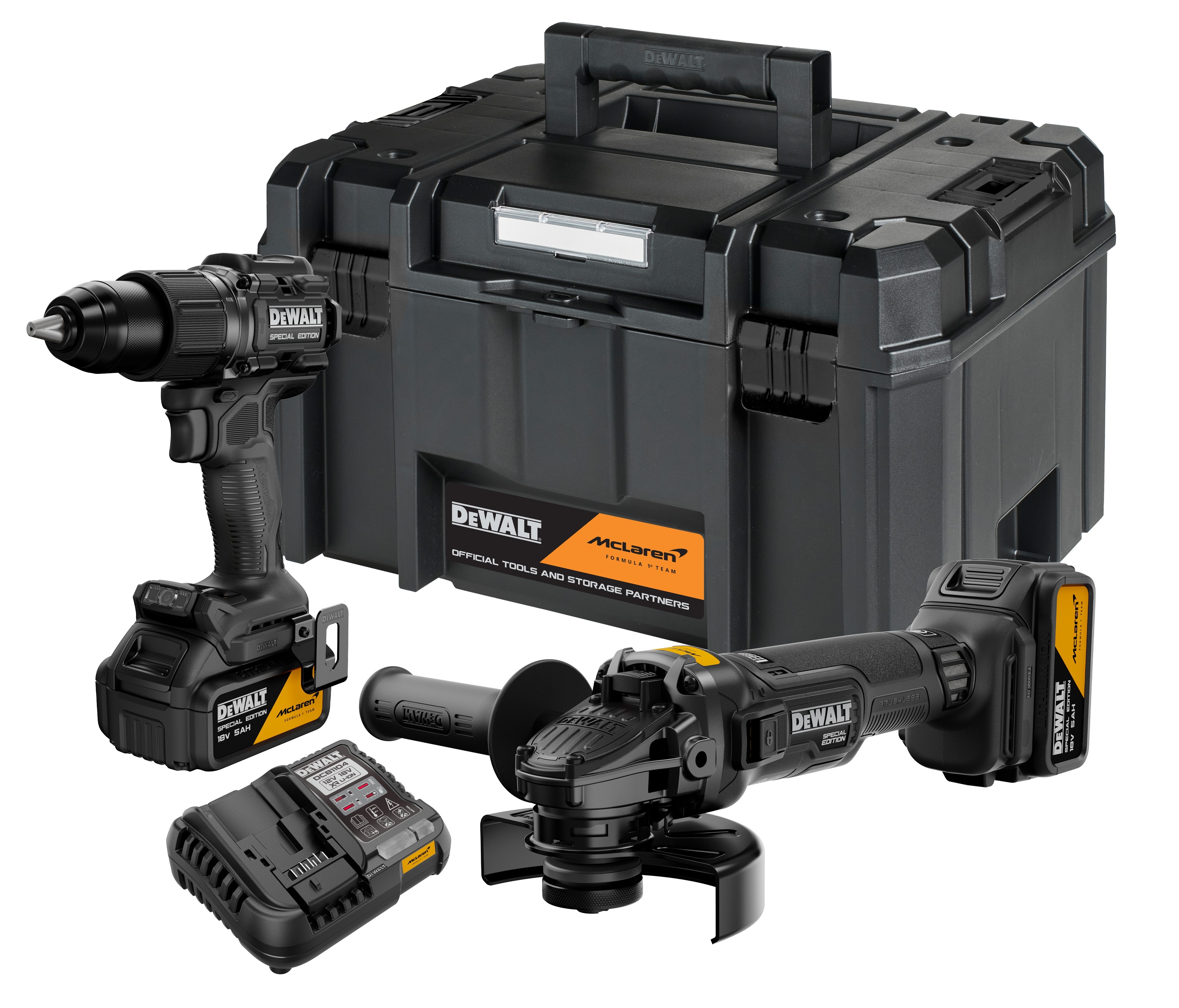 DeWalt/McLaren 18V Kombopack DCK2223MP2T 2xAkku 5Ah (DCD86M+DCG45M) im TSTAK