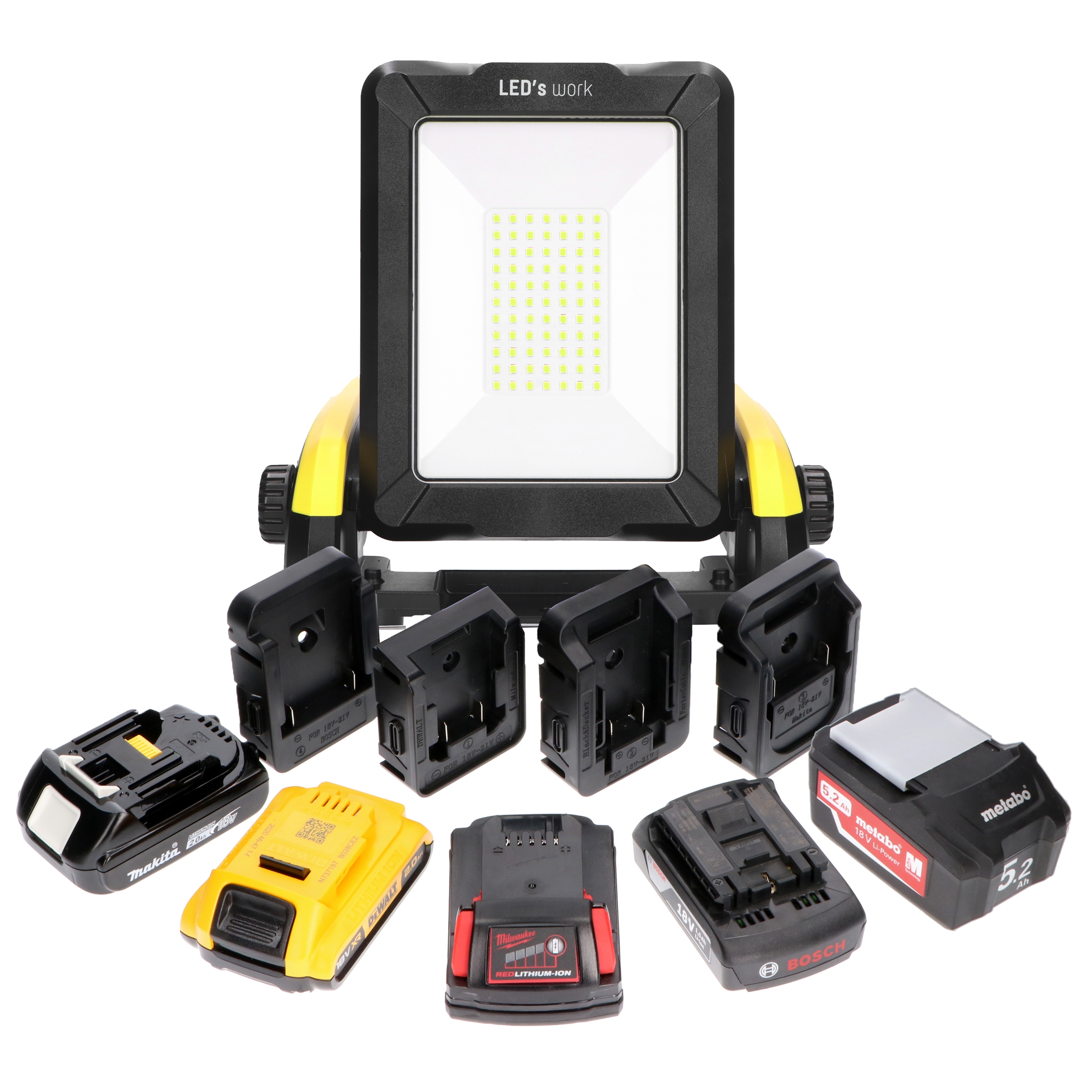SHADA LED-Akku-Arbeitsleuchte 20W 2900lm 5000K IP54 Schutzkl.3, 18V +div.Adapter