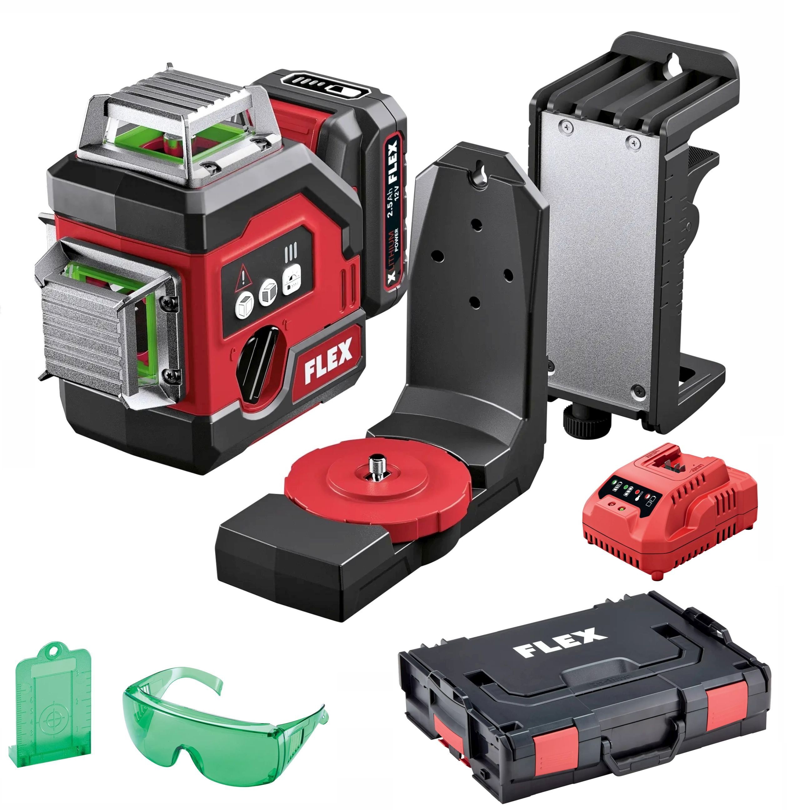 FLEX ALC 3/360-G/R 12 Set 360° Kreuzlinien-Laser mit Empfängermodus 1xAkku+Lader