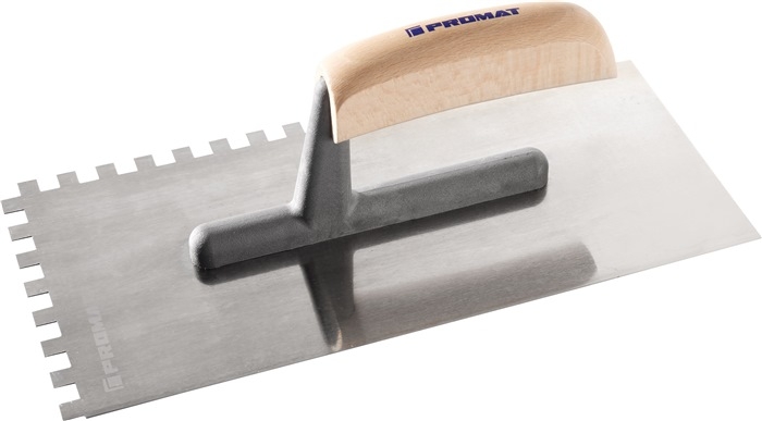Promat Glättekelle Stahl L.280xB.130mm Zahnung 8x8, m. Buchenholzheft