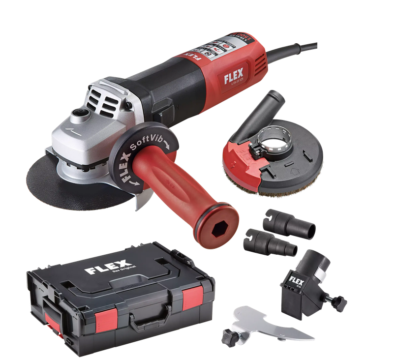 FLEX Aktion Winkelschleifer LE 15-11 125 regelbar  m. Schutzhauben-Set +L-Boxx
