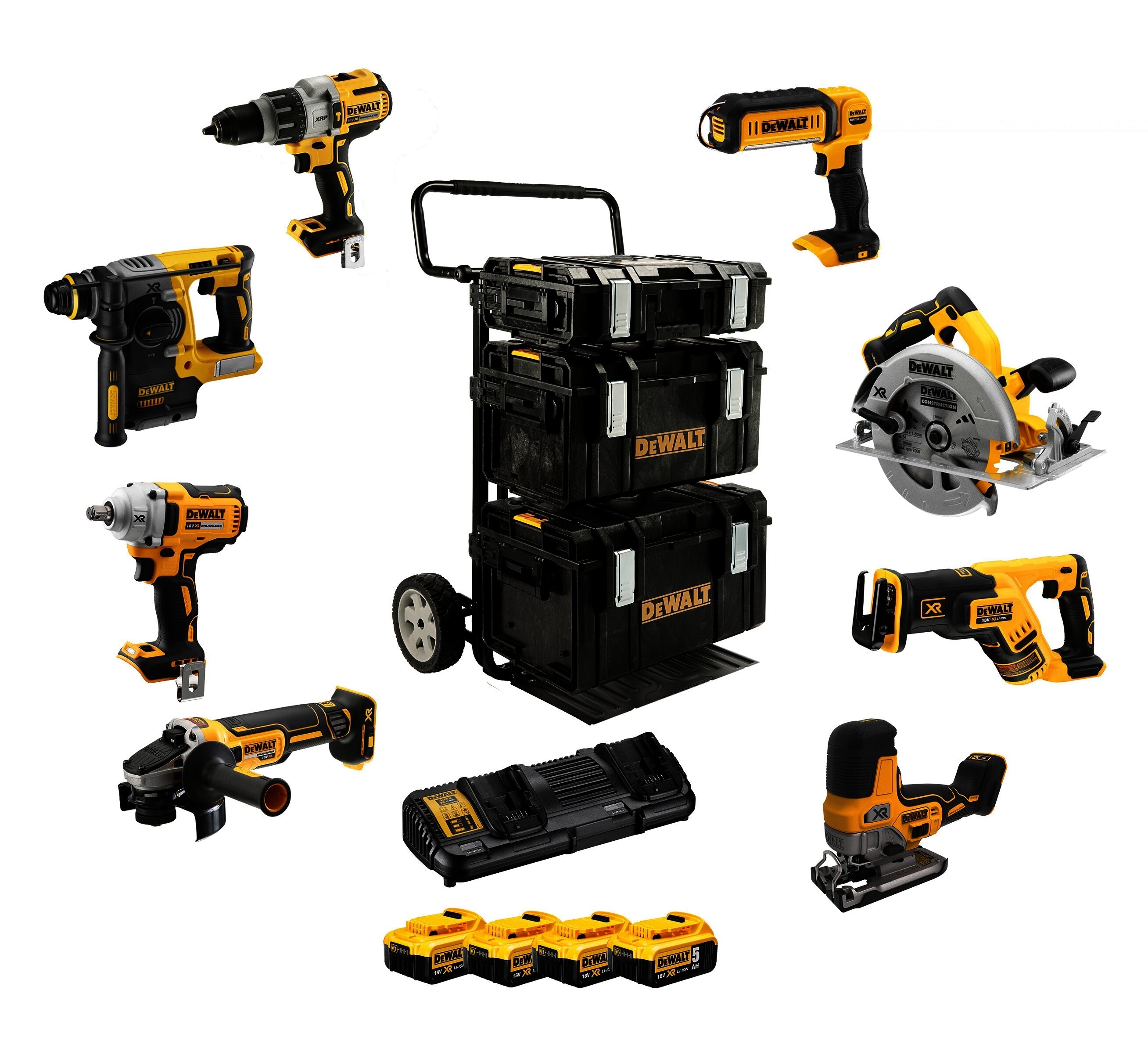 DeWalt DCK856P4-QW 8er Akku-Kombopack 18V + 4xAkku 5Ah in Toughsystemtrolley