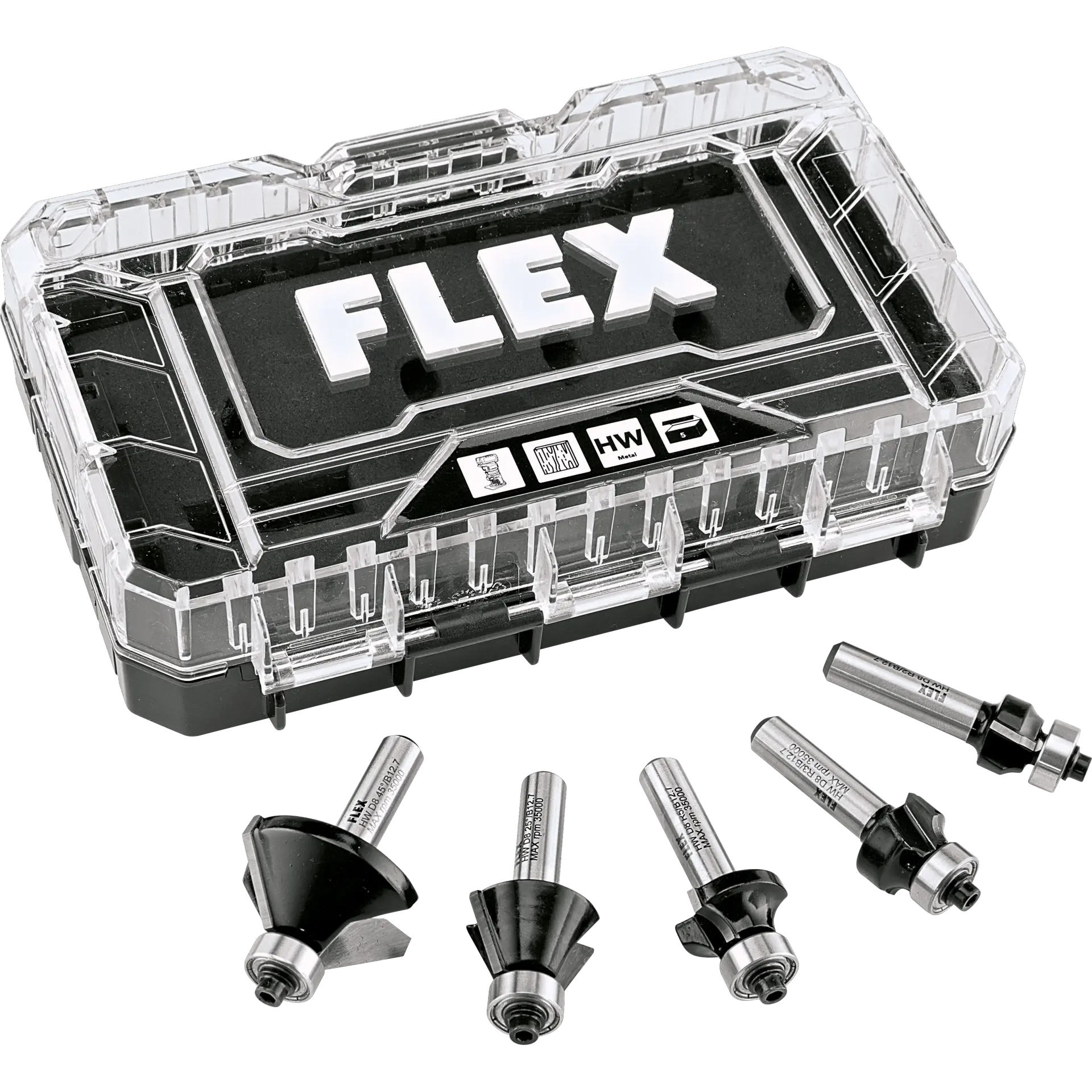 FLEX Fräsersatz 5-tlg. CER Bit Set1 FLEX STACK PACK (Radien-& Fasenfräser)