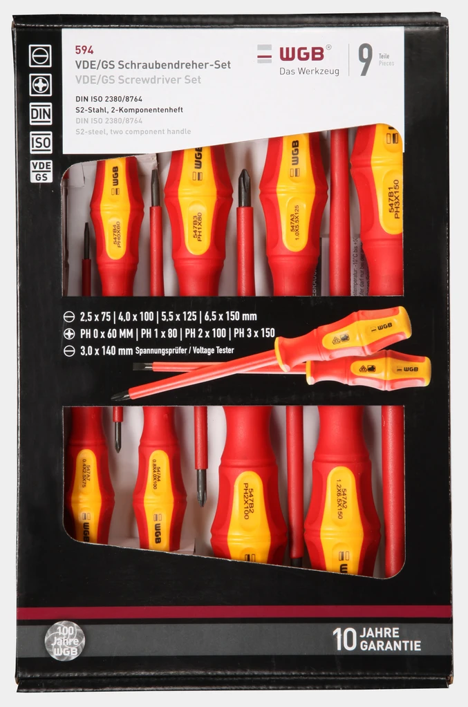 WGB VDE Schraubendreher-Garnitur 9-tlg. Set #594 // SL + PH //1000V //magnetisch WGB VDE Schraubendreher-Garnitur 9-tlg. Set #594 // SL + PH //1000V //magnetisch