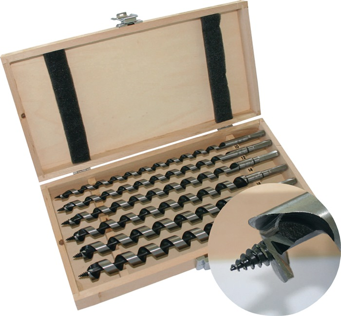 PROMAT Schlangenbohrersatz 8-tlg. 6-20mm 320mm lang in Holzkassette